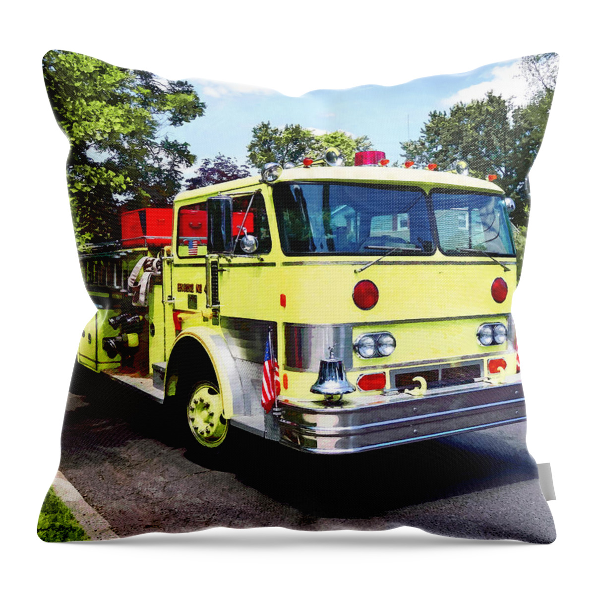 Fire Engine Throw Pillow featuring the photograph Yellow Fire Truck by Susan Savad