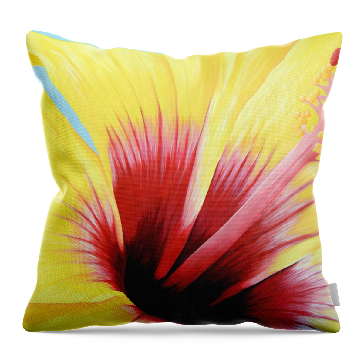 Landscape Throw Pillow featuring the painting Yellow Hibiscus by Adam Johnson