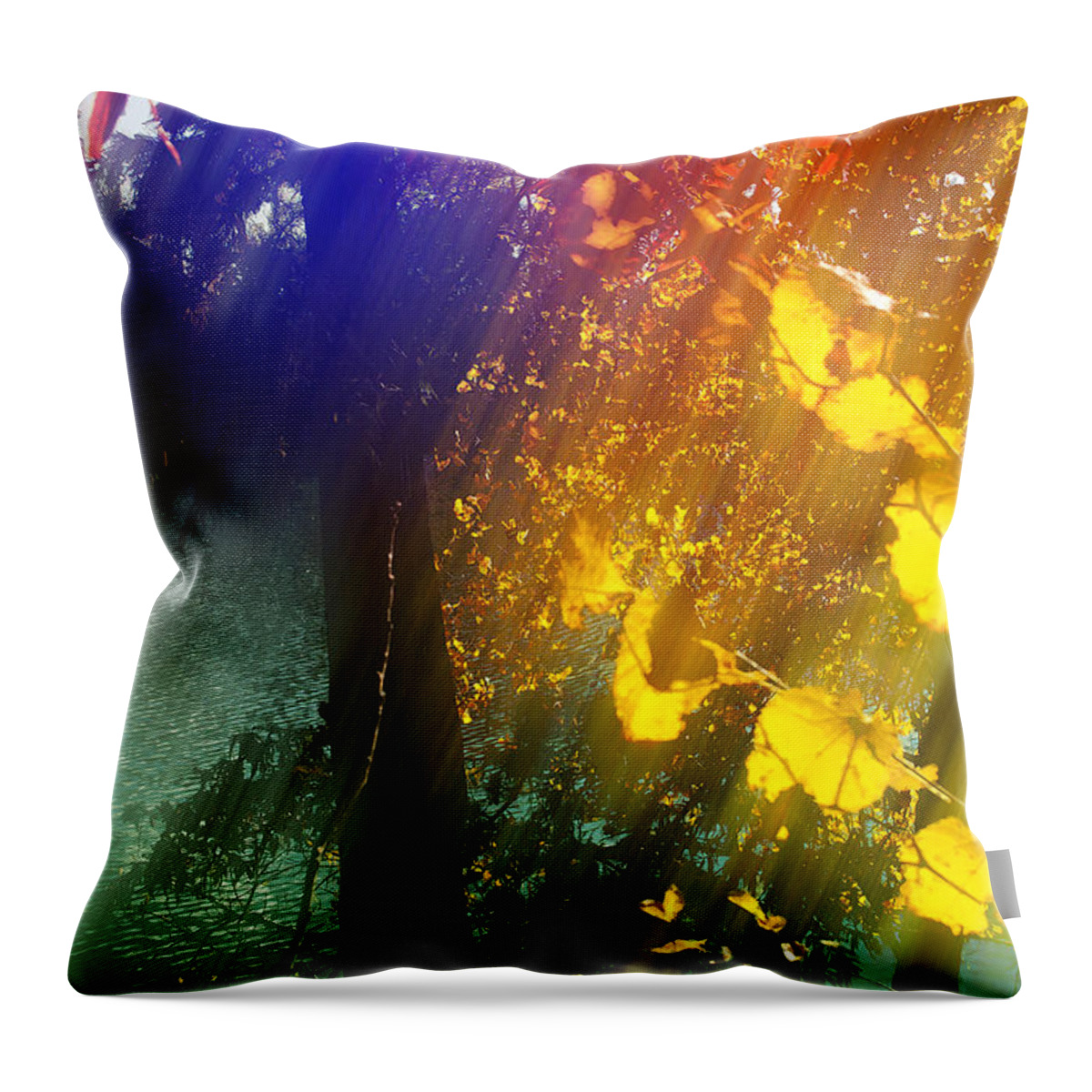 Yellow Leaves Throw Pillow featuring the photograph Yellow Leaf Along The Lake by Kathy Besthorn