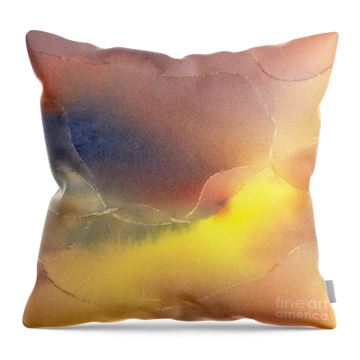 Abstract Throw Pillow featuring the painting Yellow Orange Blue Watercolor Square Design 1 by Sharon Freeman