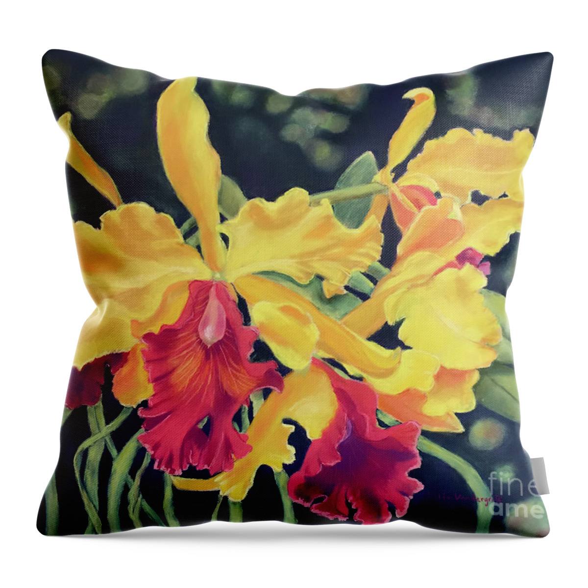 Orchid Throw Pillow featuring the painting Yellow Orchids by Hilda Vandergriff