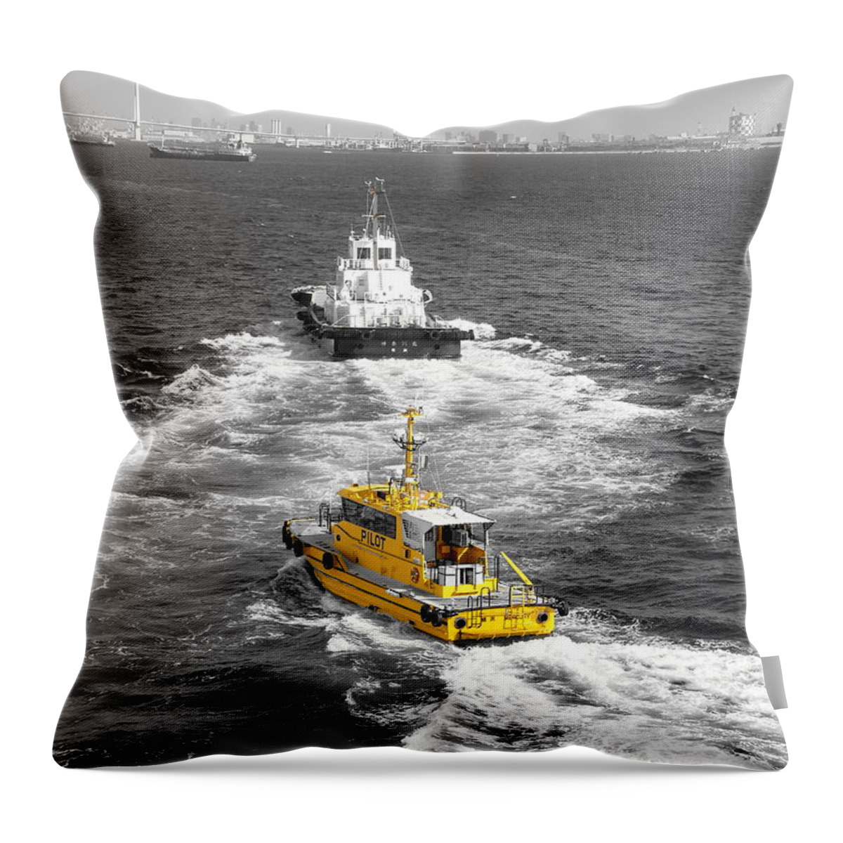 Seascape Throw Pillow featuring the photograph Yellow Pilot Yokohama Port by Susan Lafleur