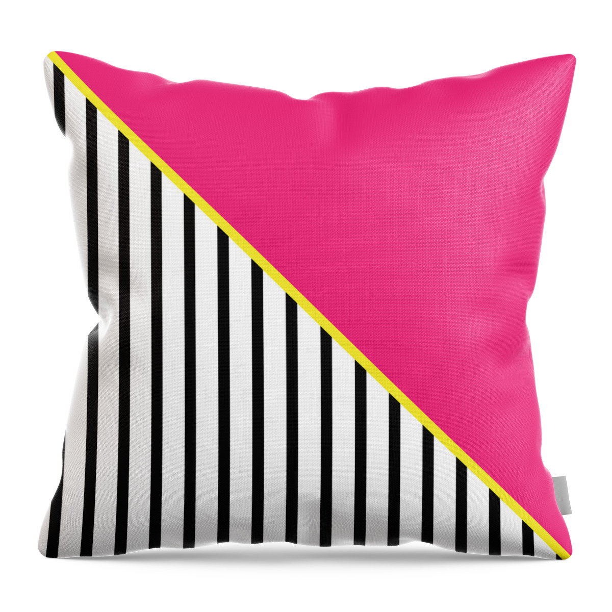 Pink Yellow White Black Stripes Lines Triangles Geometricshapes Abstract Contemporary Trending Styles On Trend Home Decor Bedroom Art Kitchen Art Living Room Art Gallery Wall Art Art For Interior Designers Hospitality Art Set Design Pillow Home And Garden House Beautiful Art By Linda Woods Throw Pillow featuring the digital art Yellow Pink And Black Geometric 2 by Linda Woods