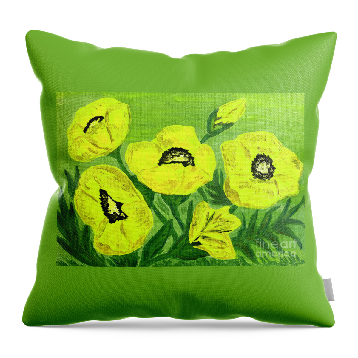 Art Throw Pillow featuring the painting Yellow poppies, oil painting by Irina Afonskaya