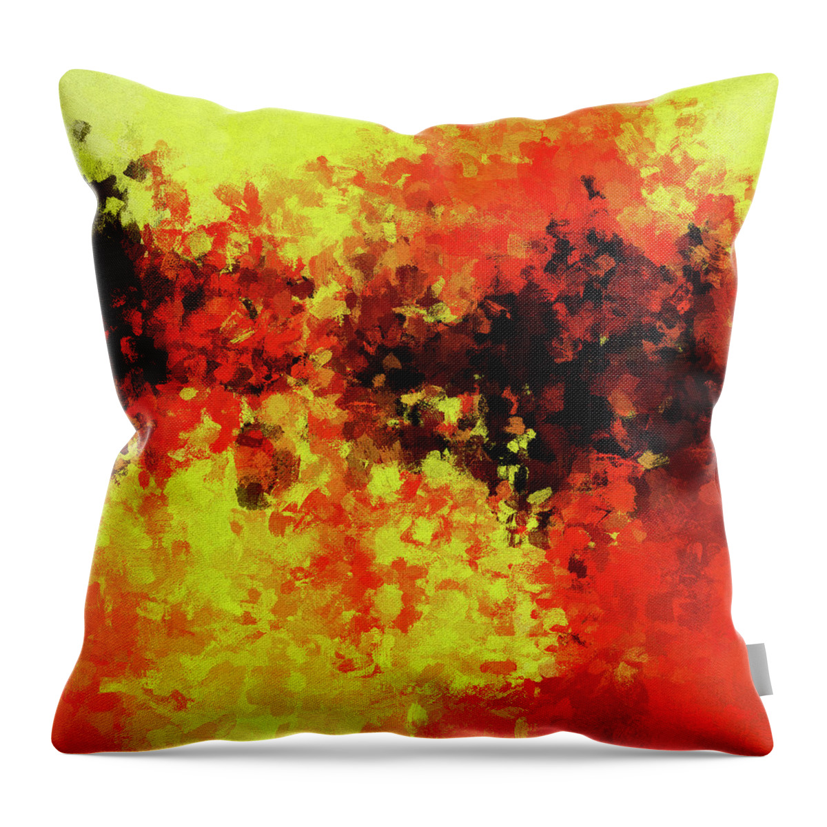Abstract Throw Pillow featuring the painting Yellow, Red and Black by Inspirowl Design