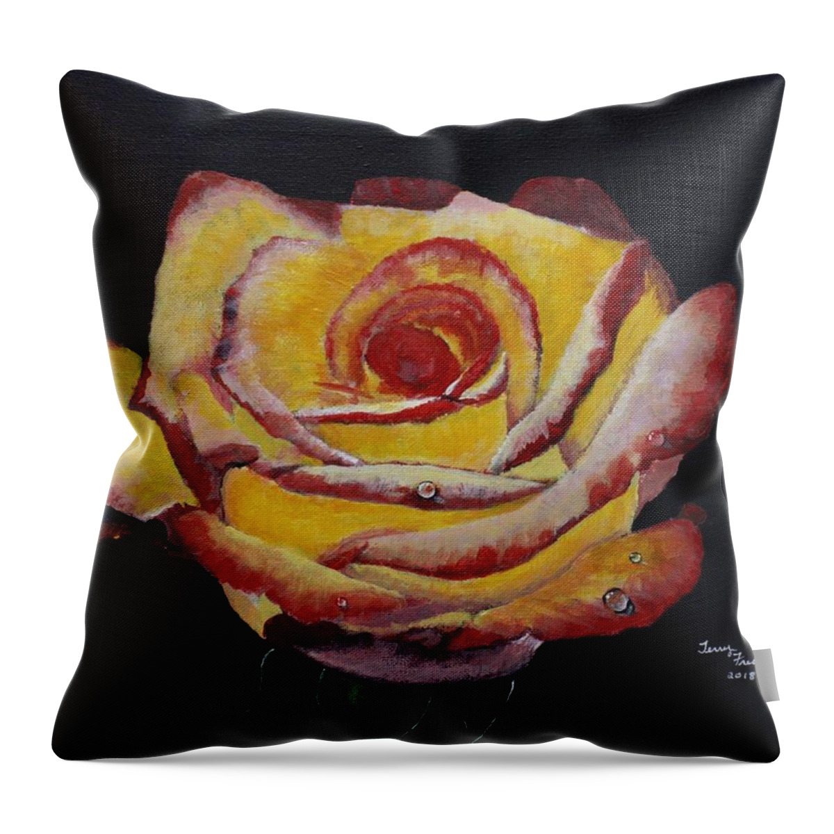 Yellow Rose Throw Pillow featuring the painting Yellow Rose by Terry Frederick