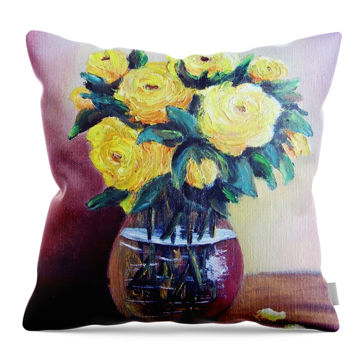 Yellow Throw Pillow featuring the painting Yellow Roses by Vesna Martinjak
