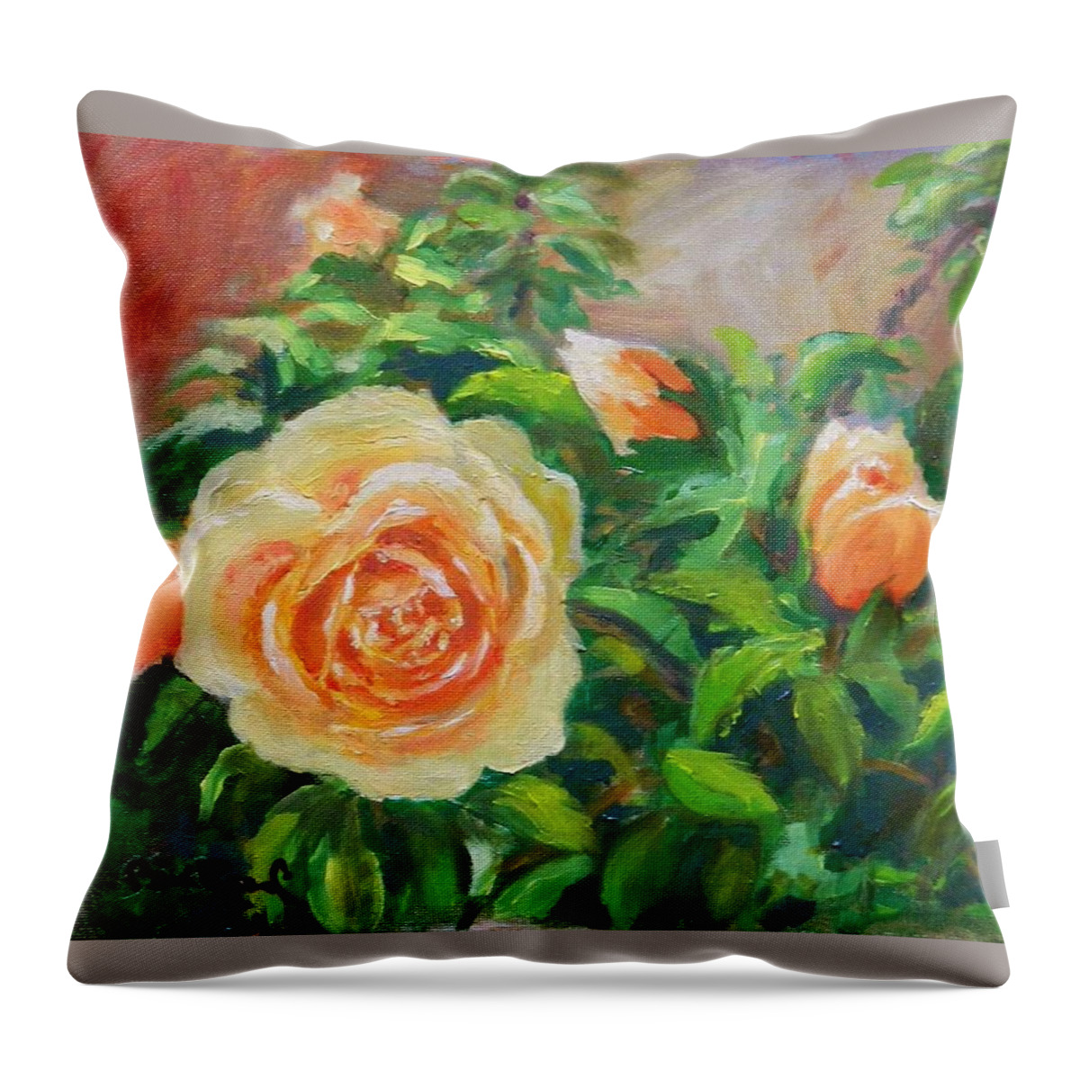 Roses Throw Pillow featuring the painting Yellow Roses by William Reed