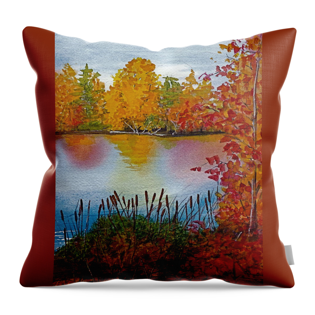 Landscape Throw Pillow featuring the painting Yellow Tree at Institute Park by Lynn Babineau