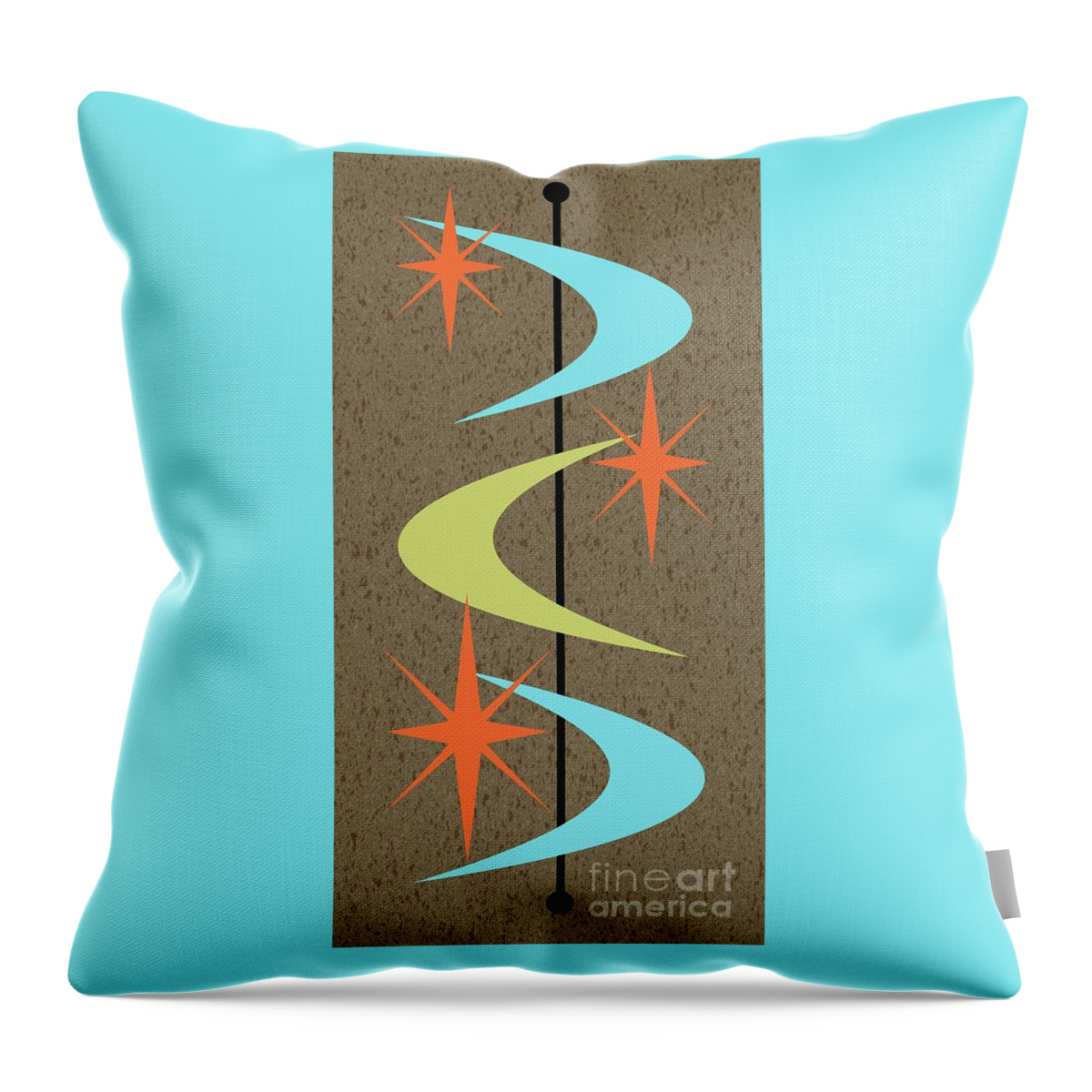 Mid Century Modern Throw Pillow featuring the digital art Yellow Turquoise Orange Mid Century Boomerangs by Donna Mibus