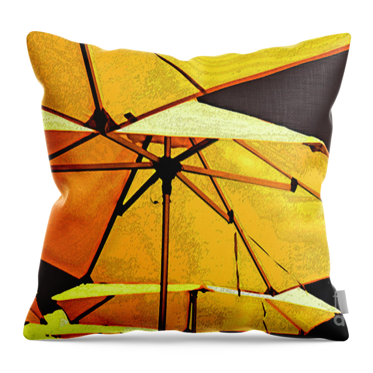 Umbrellas Throw Pillow featuring the photograph Yellow umbrellas by Deb Nakano