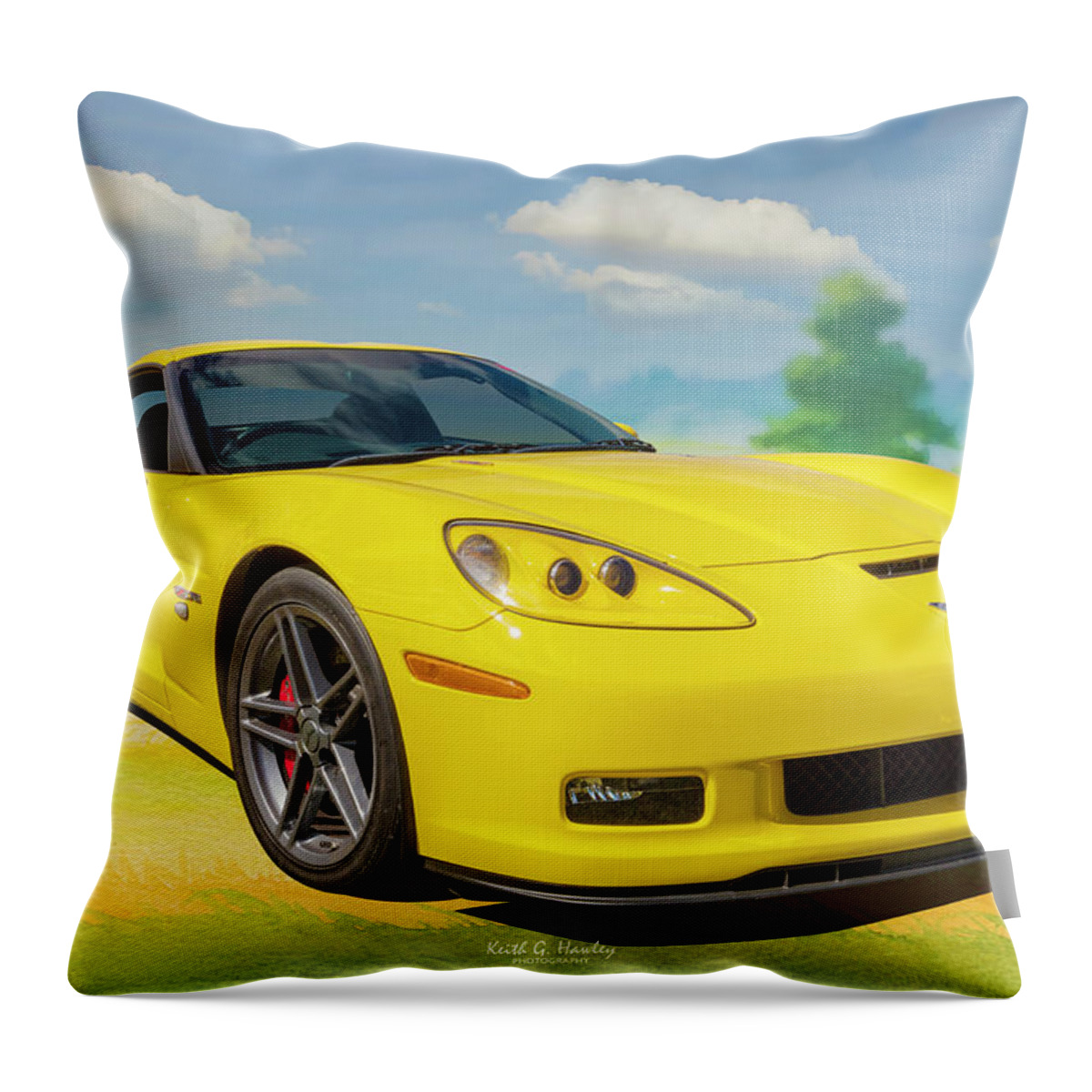 Car Throw Pillow featuring the photograph Yellow Vette by Keith Hawley