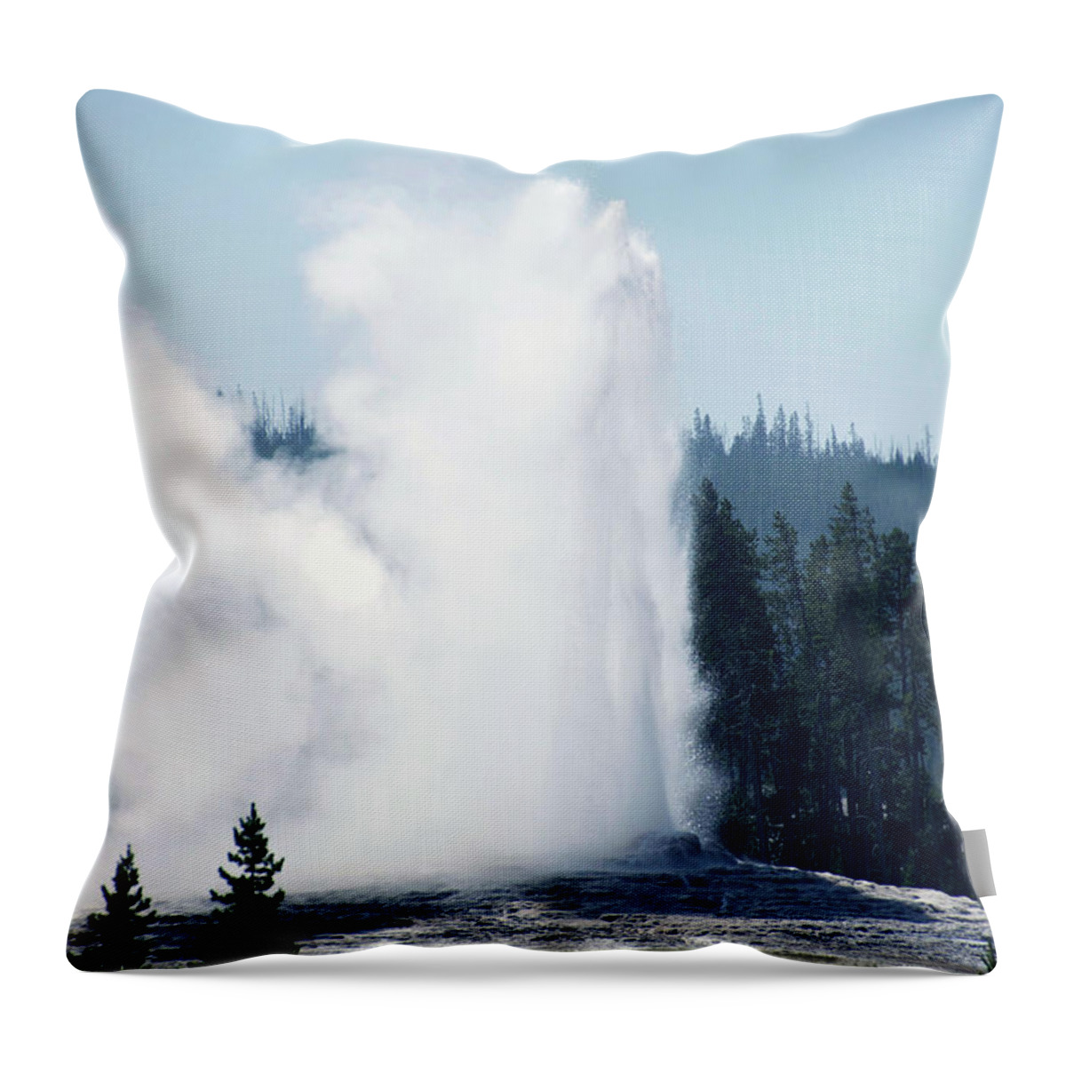 Old Faithful Throw Pillow featuring the photograph Yellowstone Park A View Of Old Faithful Vertical by Thomas Woolworth