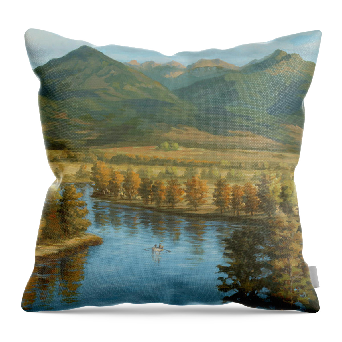 Yellowstone River Throw Pillow featuring the painting Yellowstone River Float by Guy Crittenden