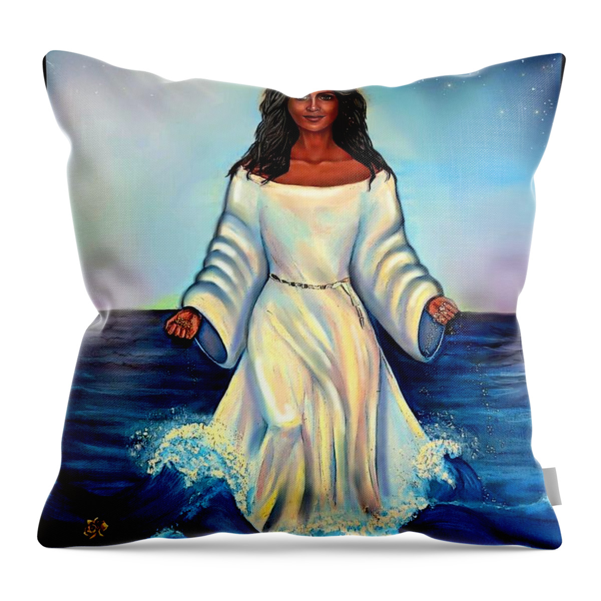 Yemaya Throw Pillow featuring the digital art Yemaya- Mother of all Orishas by Carmen Cordova