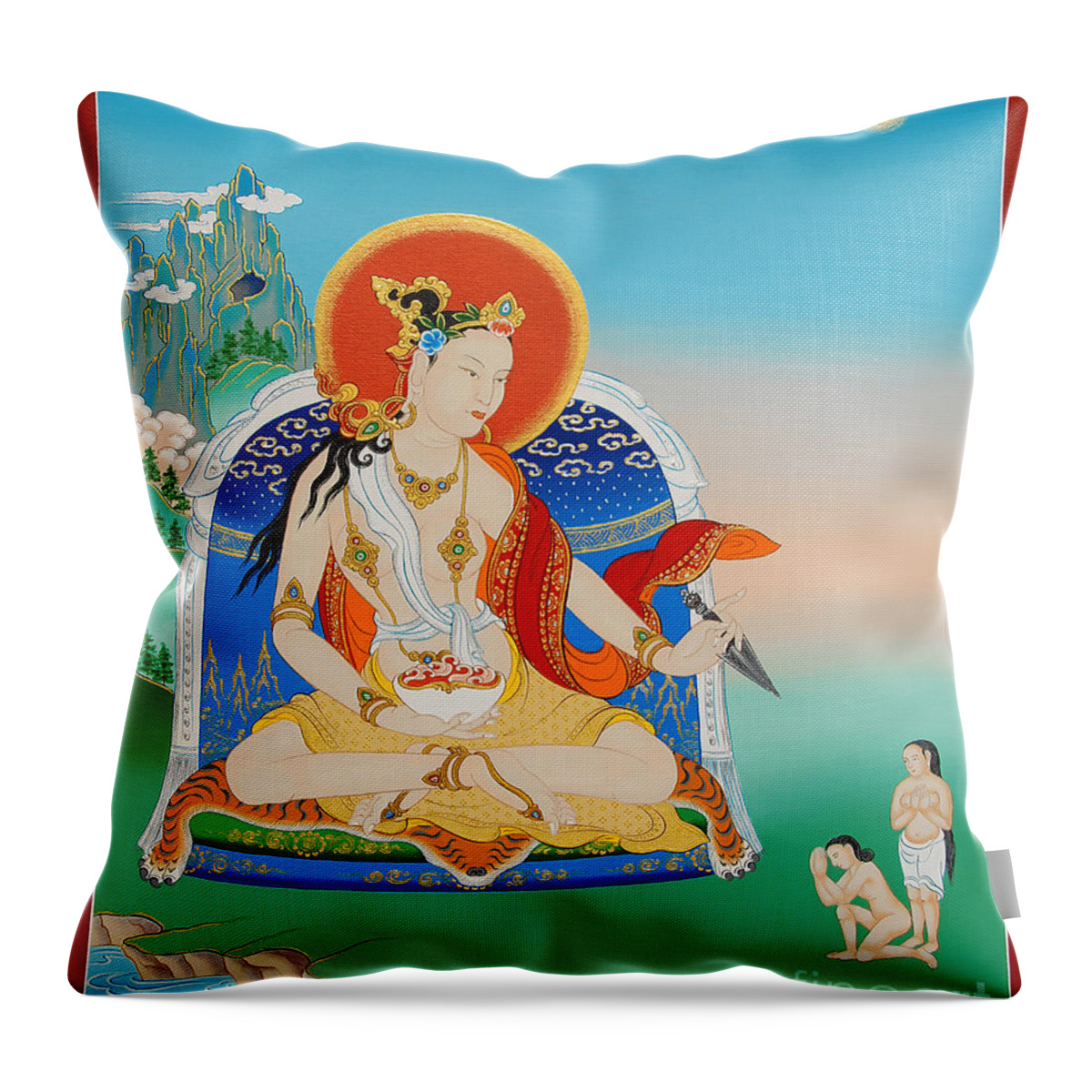 Yeshe Tsogyal Throw Pillow featuring the painting Yeshe Tsogyal by Sergey Noskov