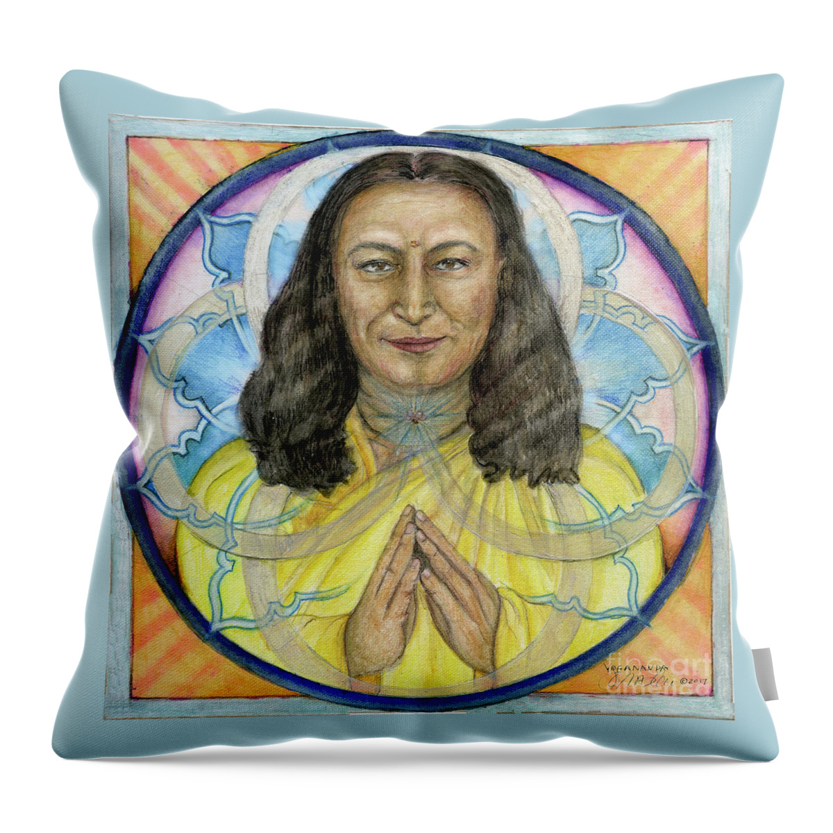 Mandala Throw Pillow featuring the painting Yogananda by Jo Thomas Blaine
