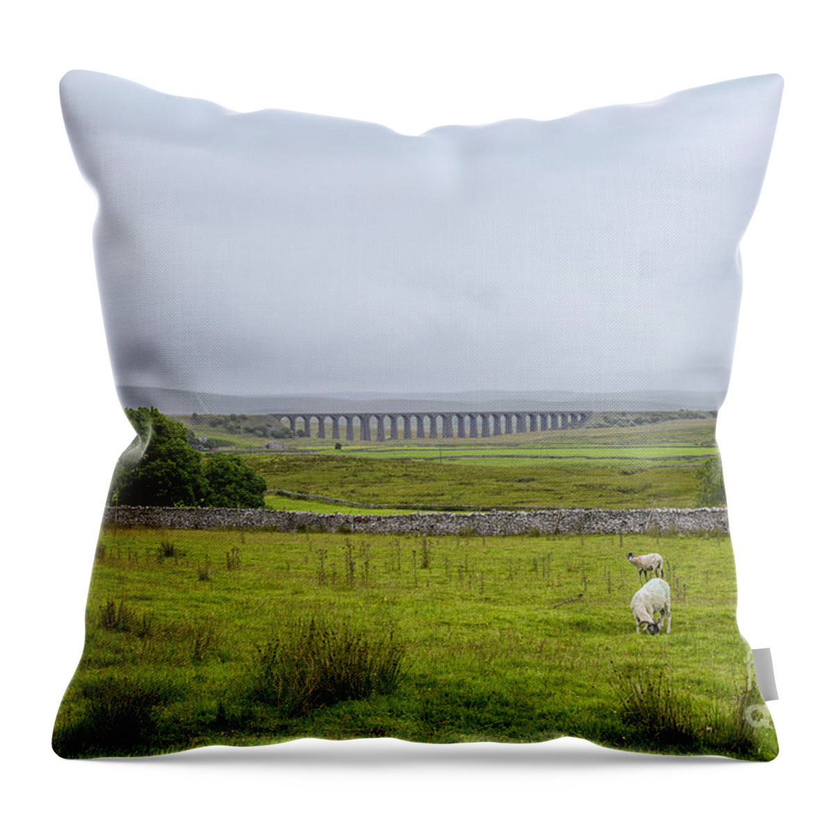 Ribblehead Throw Pillow featuring the photograph Yorkshire Dales with the Ribblehead viaduct by Patricia Hofmeester