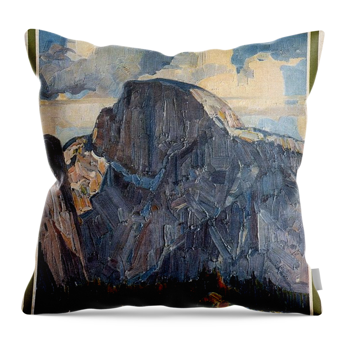 Yosemite Throw Pillow featuring the mixed media Yosemite, California - Southern Pacific Lines - Retro travel Poster - Vintage Poster by Studio Grafiikka