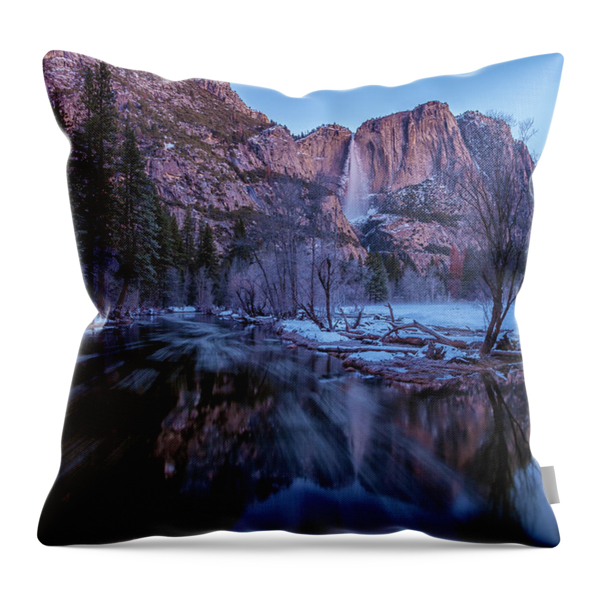 Landscape Throw Pillow featuring the photograph Yosemite Falls At Early Dawn by Jonathan Nguyen