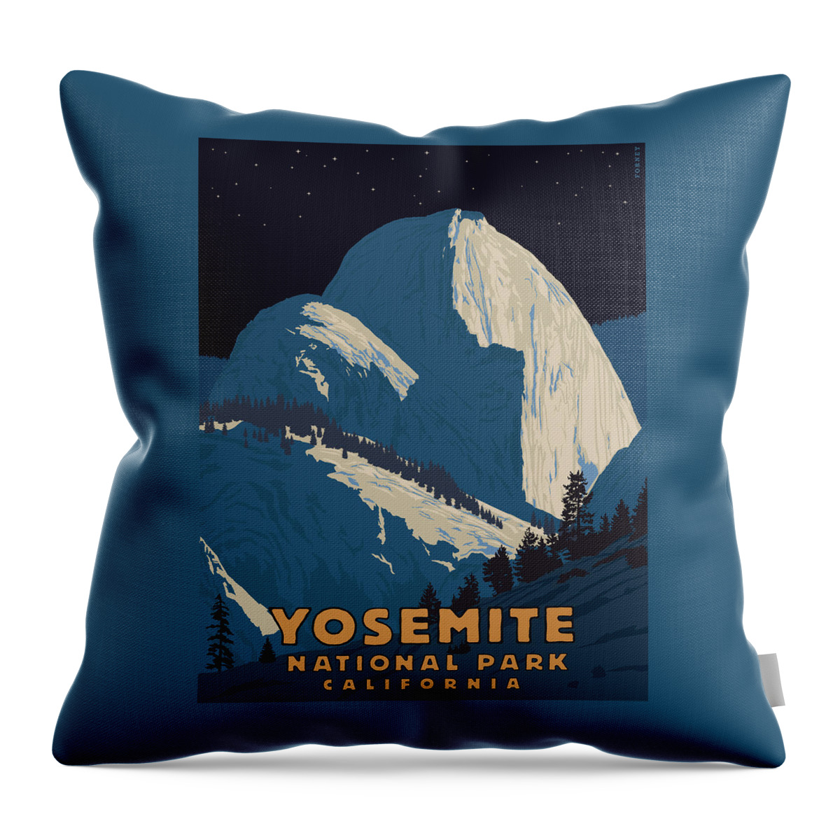 Travel Poster Throw Pillow featuring the digital art Yosemite Half Dome at Night by Steve Forney