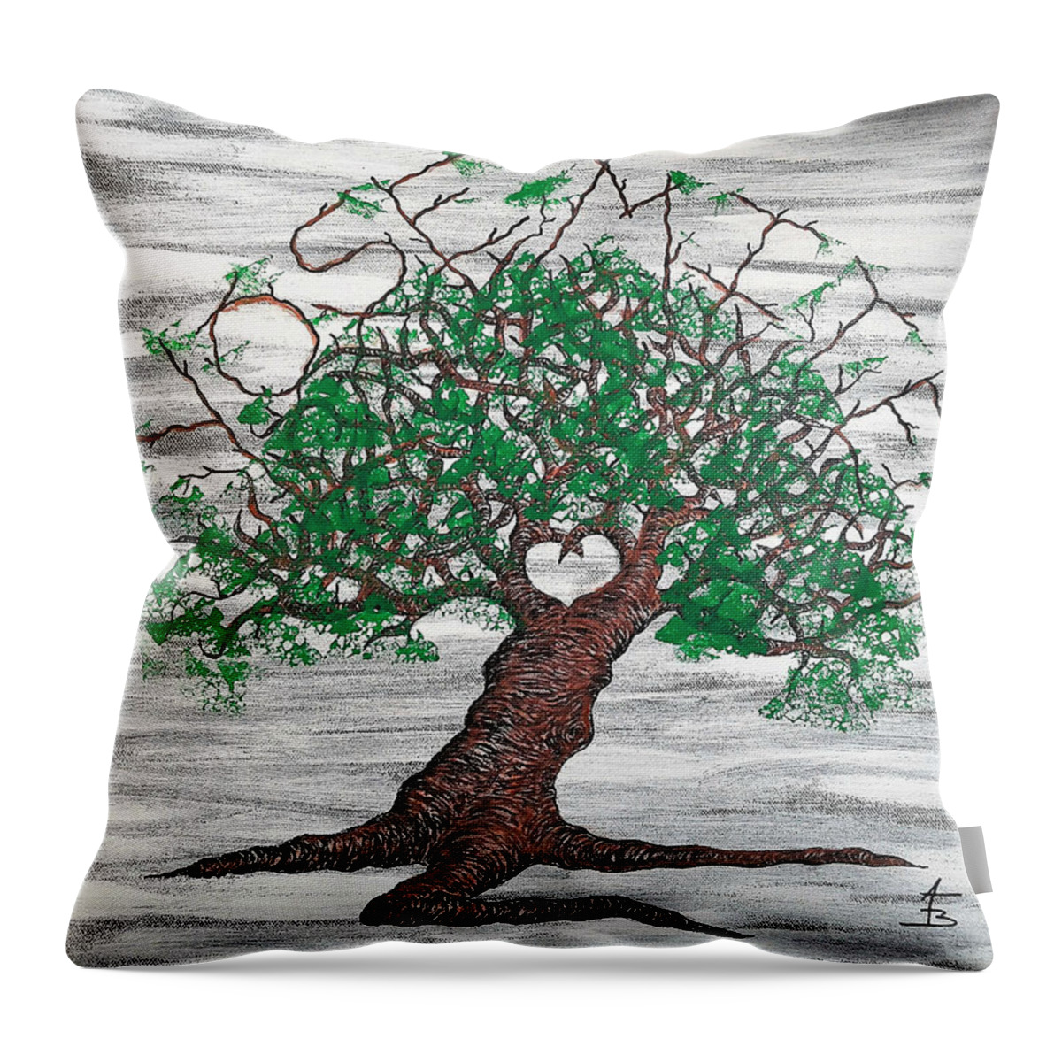 Yosemite Throw Pillow featuring the drawing Yosemite Love Tree by Aaron Bombalicki