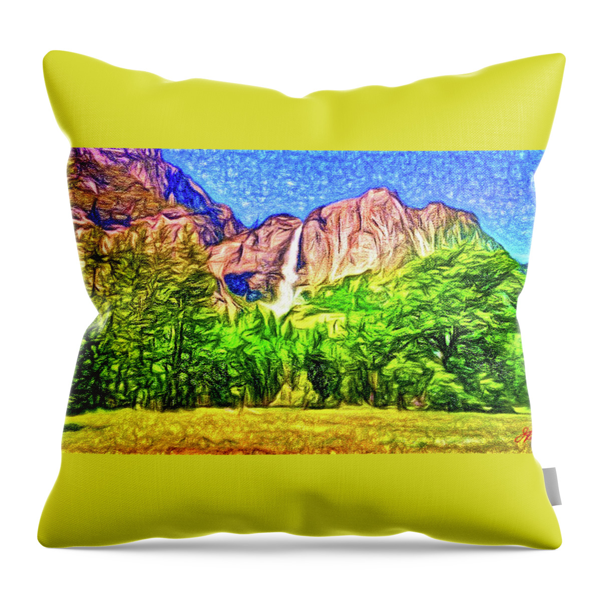 Yosemite National Park Throw Pillow featuring the painting Yosemite National Park by Joan Reese