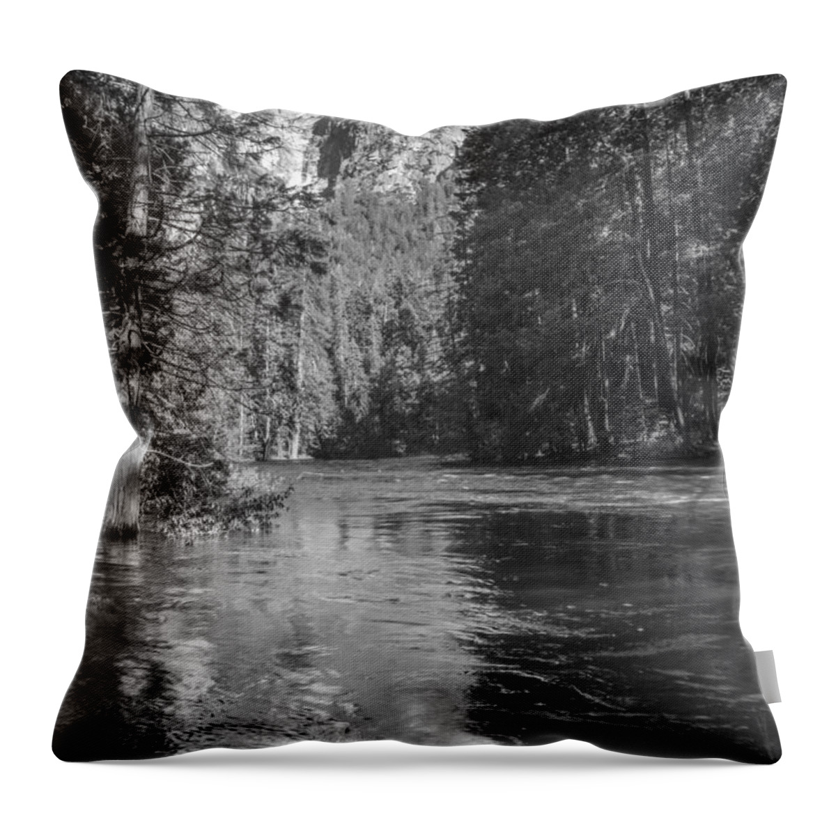 Yosemite Throw Pillow featuring the photograph Yosemite stream Black and White by John McGraw