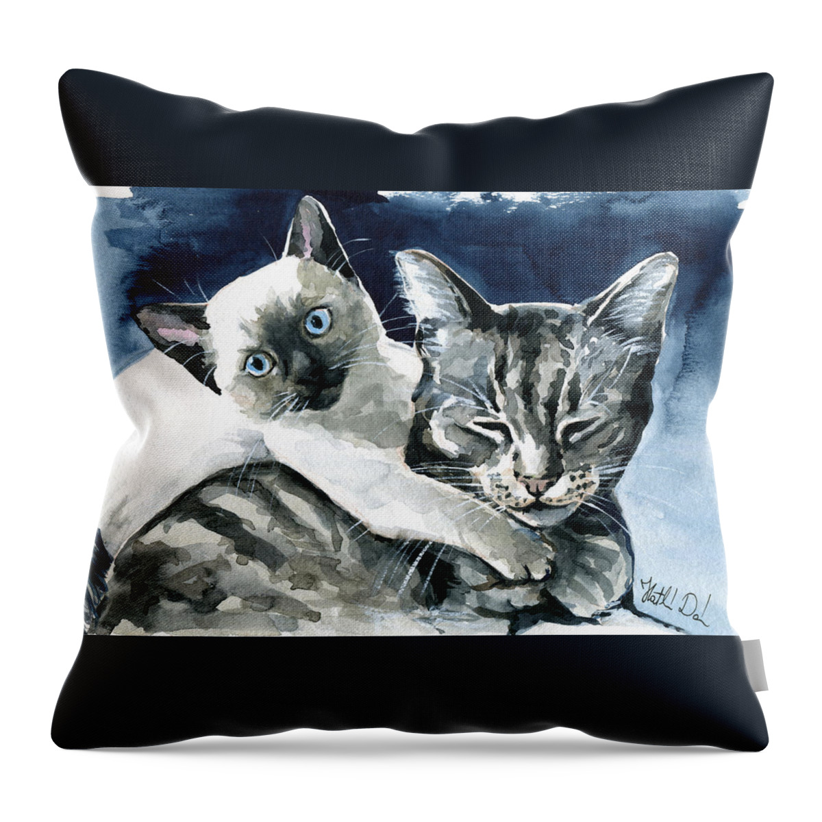 Cat Throw Pillow featuring the painting You Are Mine - Cat Painting by Dora Hathazi Mendes