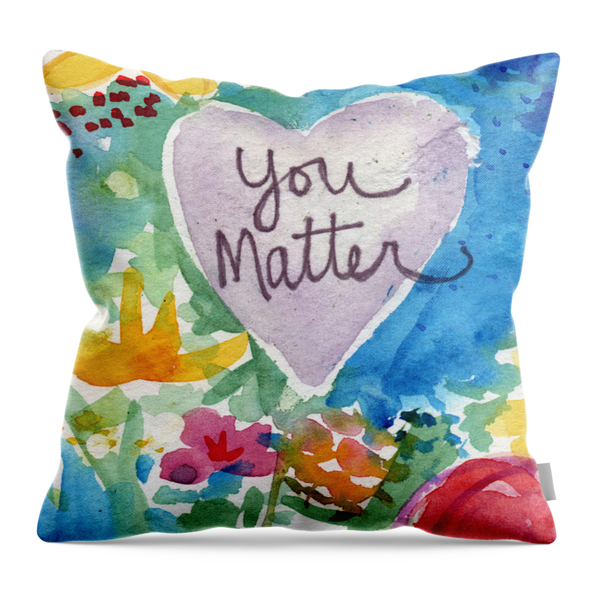 Heart Throw Pillow featuring the mixed media You Matter Heart and Flowers- Art by Linda Woods by Linda Woods