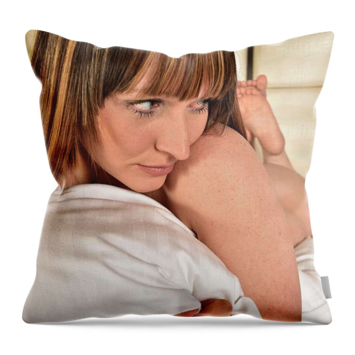 Nude Female Throw Pillow featuring the photograph You want to do what? by Tom Hufford