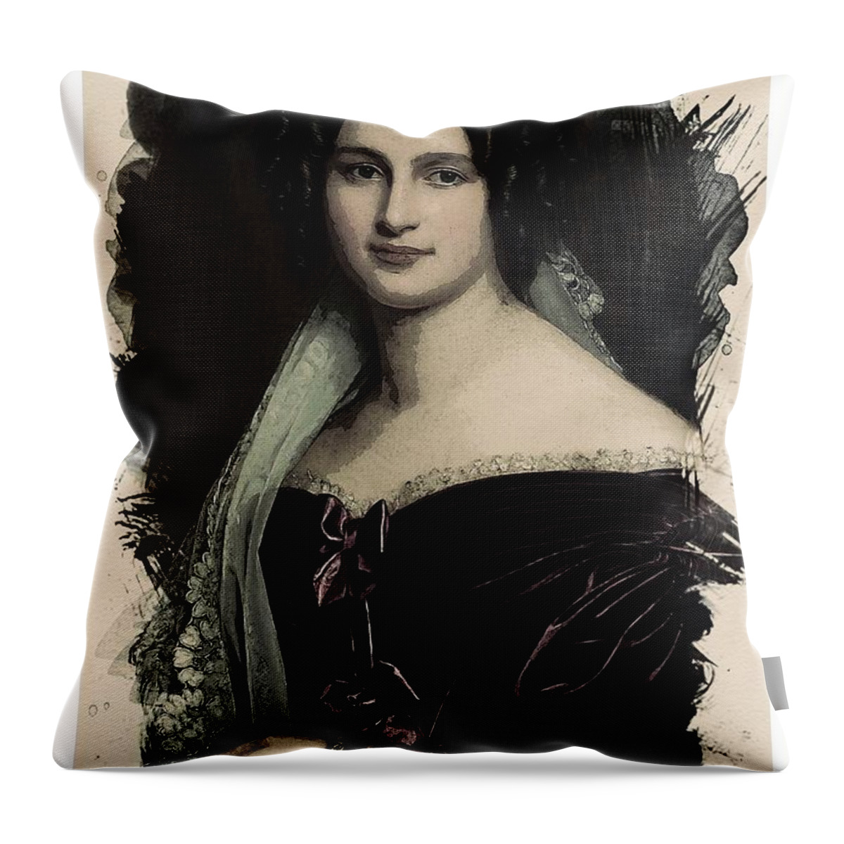 Girl Throw Pillow featuring the painting Young Faces from the past Series by Adam Asar, No 28 by Celestial Images