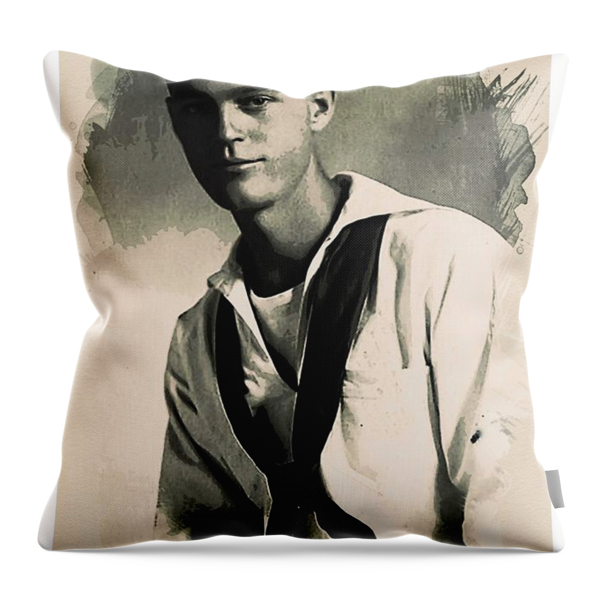 Man Throw Pillow featuring the painting Young Faces from the past Series by Adam Asar, No 63 by Celestial Images