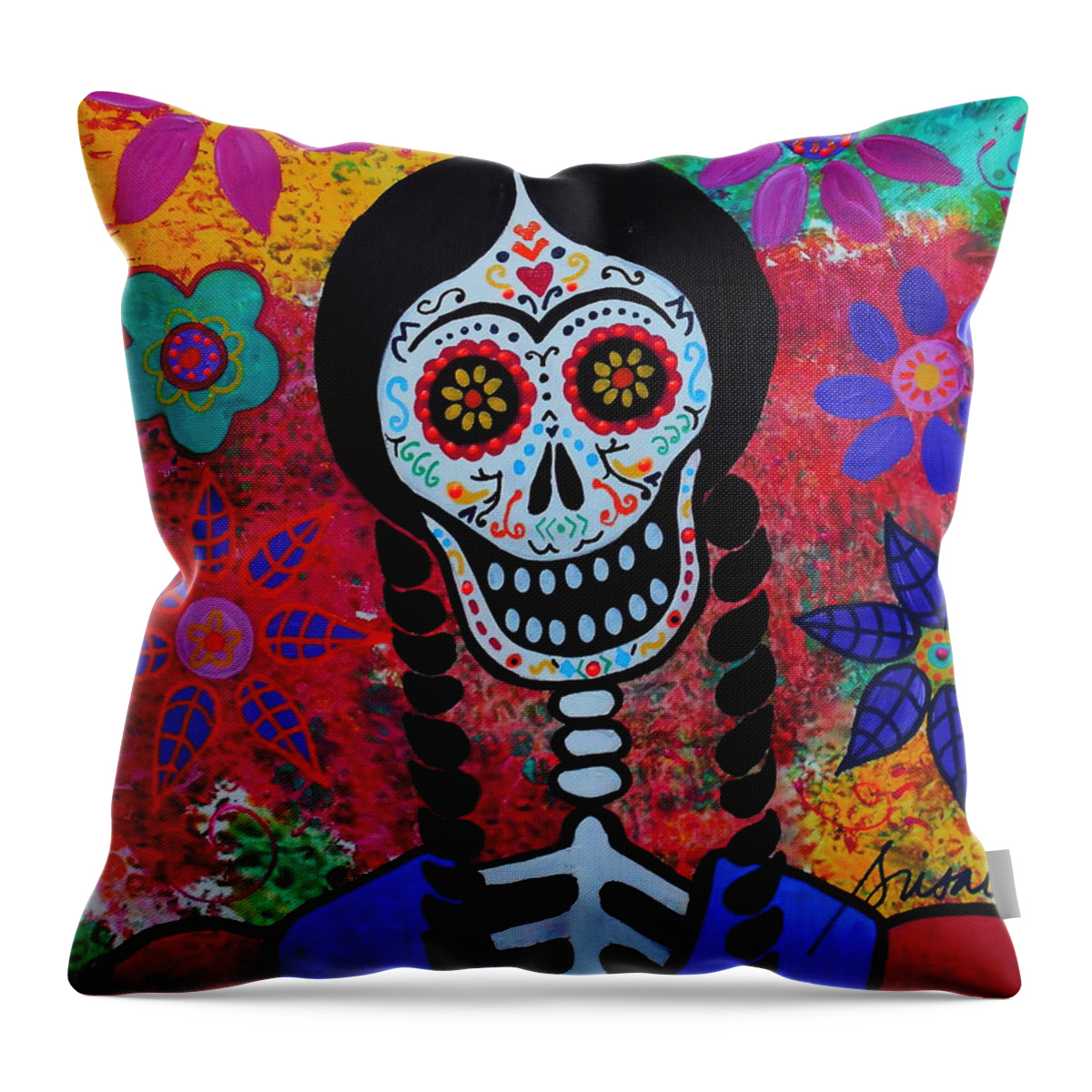 Young Frida Kahlo Throw Pillow featuring the painting Young Frida Kahlo 2 by Pristine Cartera Turkus