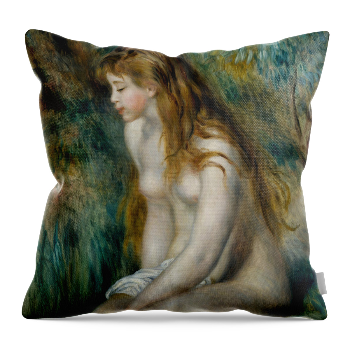 19th Century Art Throw Pillow featuring the painting Young Girl Bathing by Auguste Renoir