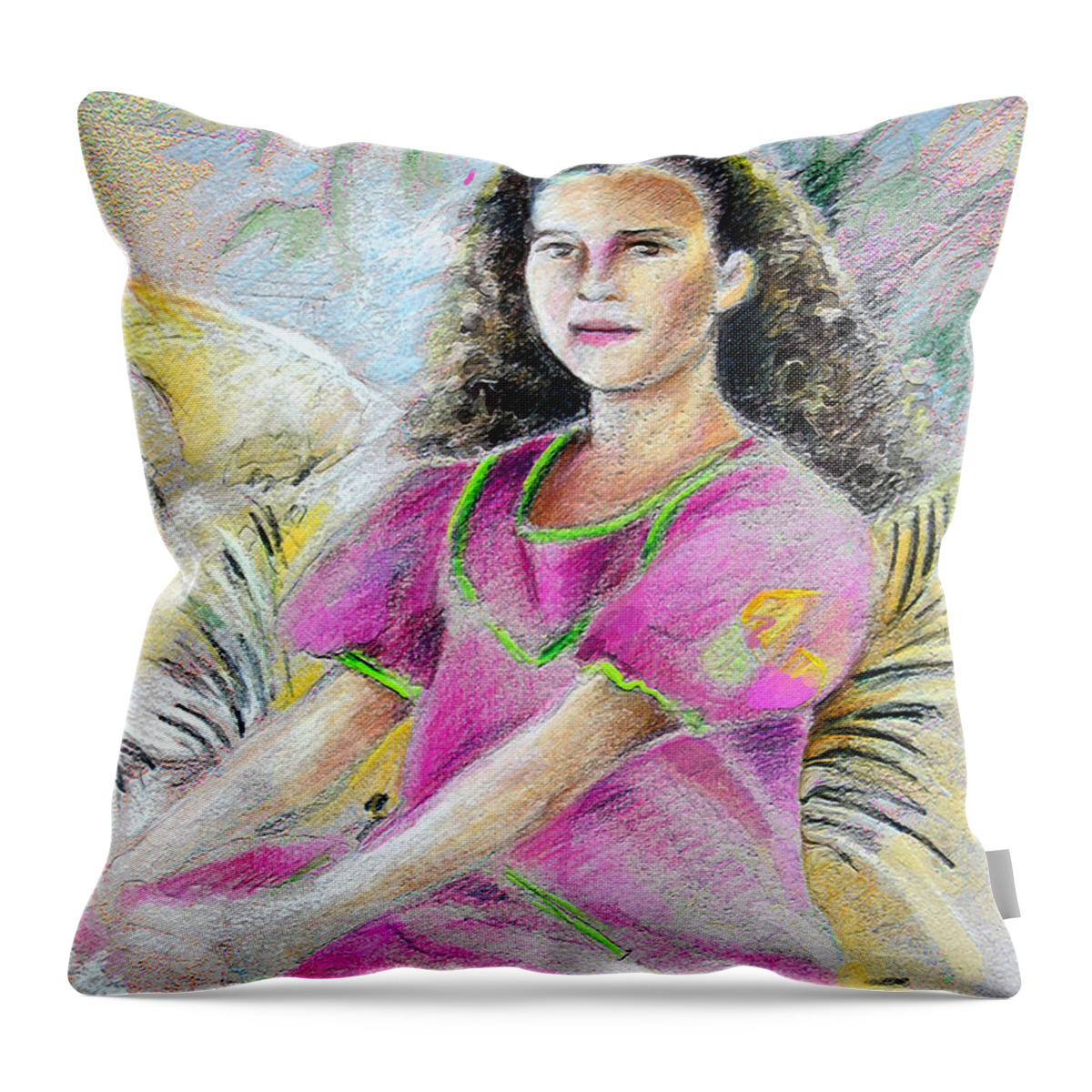 Younf Girl From Tahiti Portrait Throw Pillow featuring the painting Young Girl from Tahiti by Miki De Goodaboom