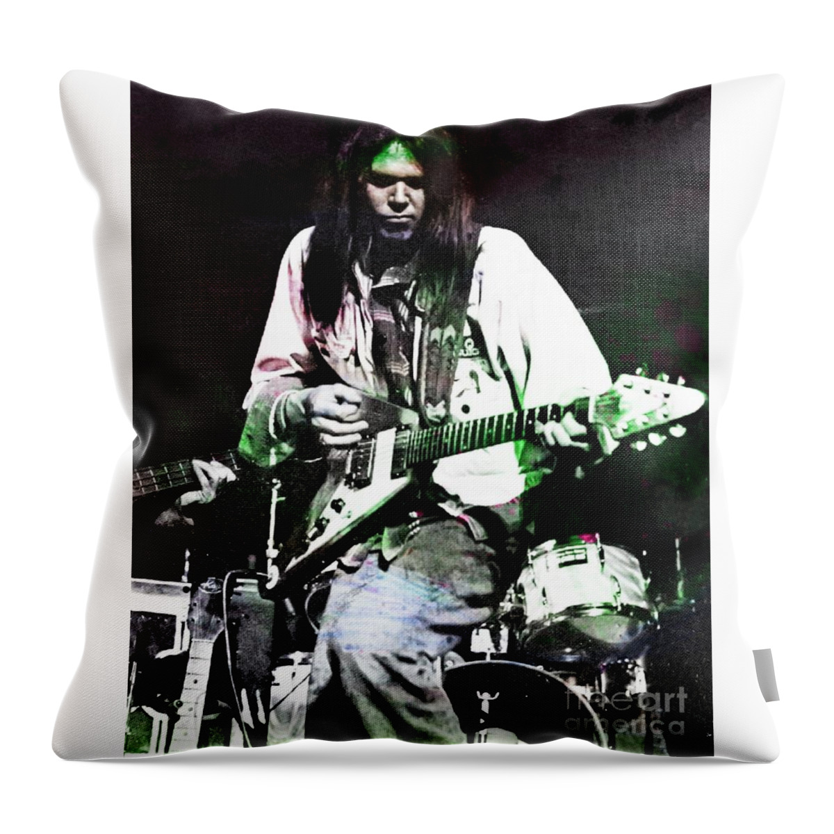 Neil Young Throw Pillow featuring the photograph Young Neil by John Malone