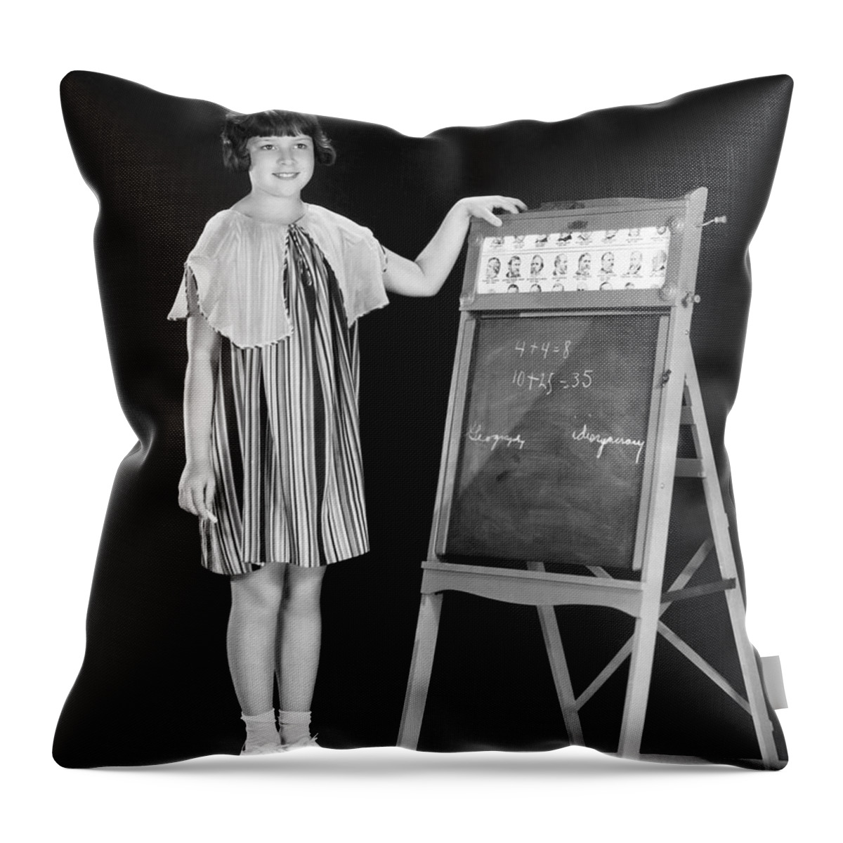 1 Person Throw Pillow featuring the photograph Young Student At Blackboard by Underwood Archives