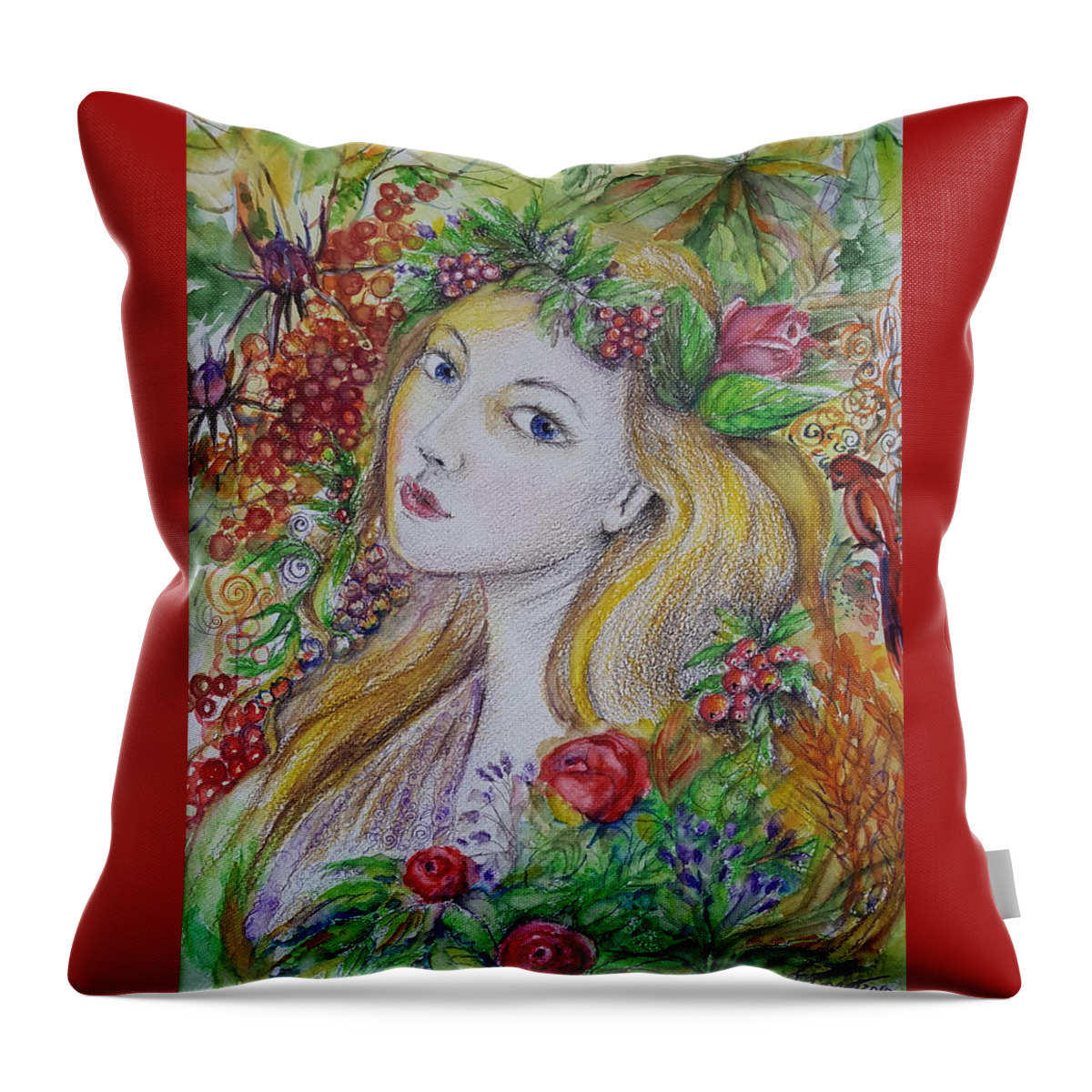 Girl Throw Pillow featuring the painting Young Summer by Rita Fetisov
