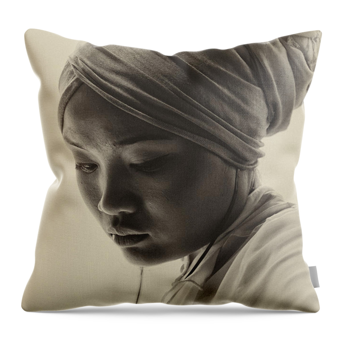 Young Woman Throw Pillow featuring the photograph Young woman in turban by Sheila Smart Fine Art Photography