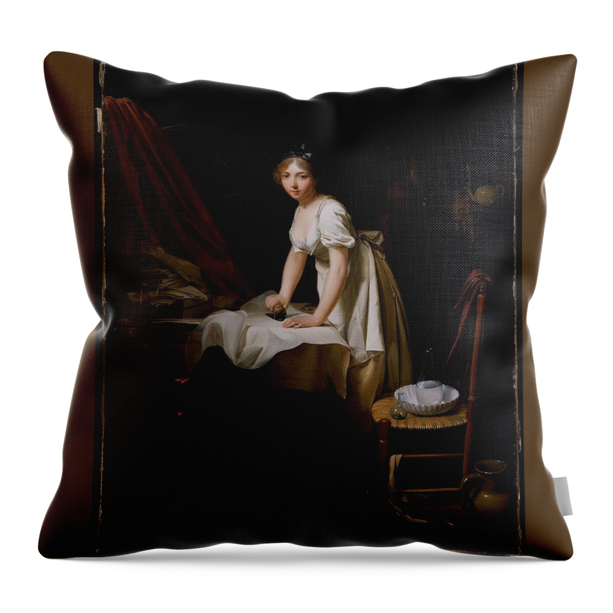 Young Woman Ironing About 1800 Louis-lopold Boilly (french Throw Pillow featuring the painting Young Woman Ironing by MotionAge Designs