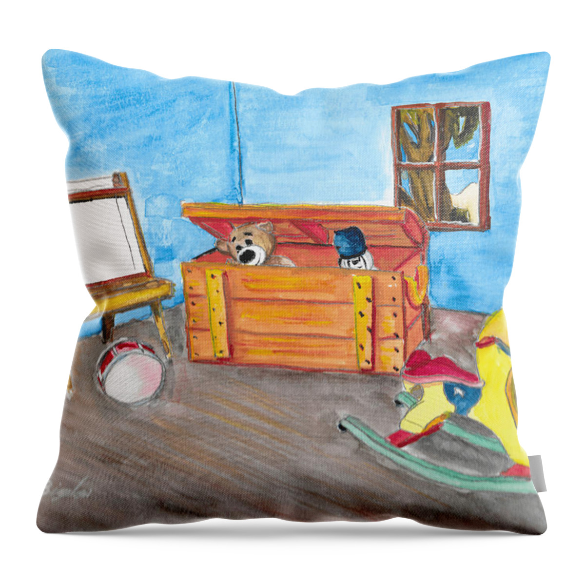 Toy Throw Pillow featuring the painting Your Toy Room by David Bigelow