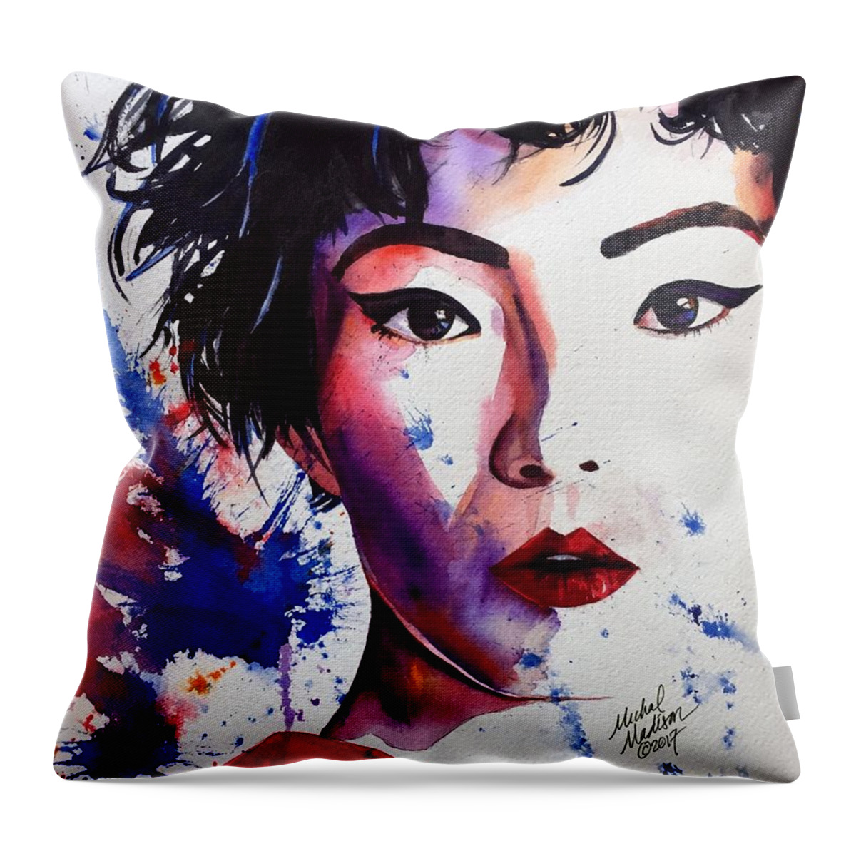 Asian Throw Pillow featuring the painting You're a Firework by Michal Madison