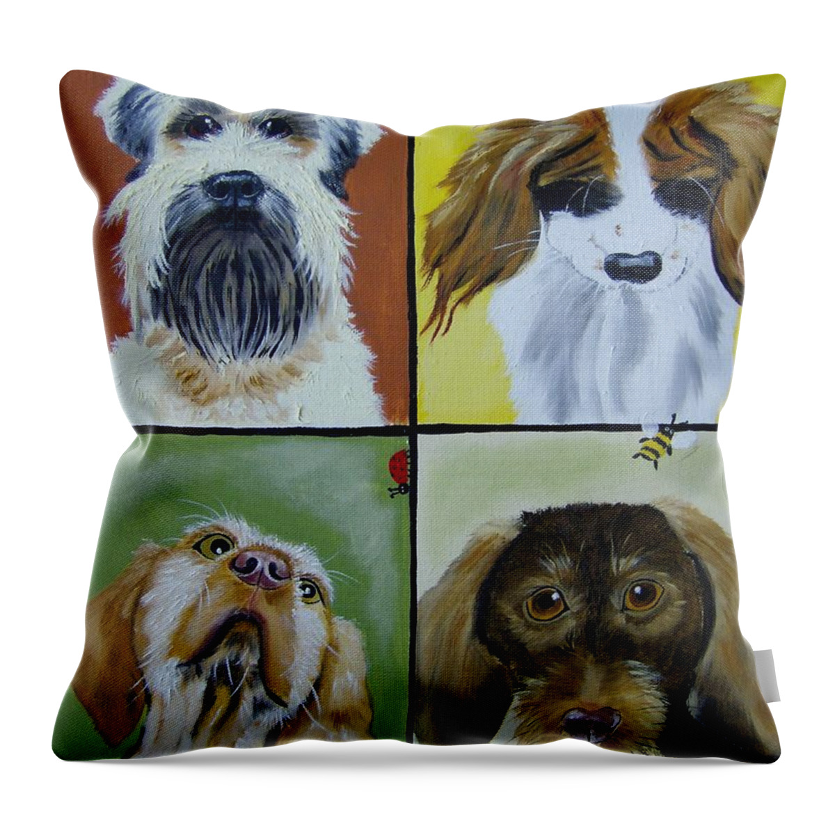 Dogs Throw Pillow featuring the painting You're Bugging Me by Debra Campbell
