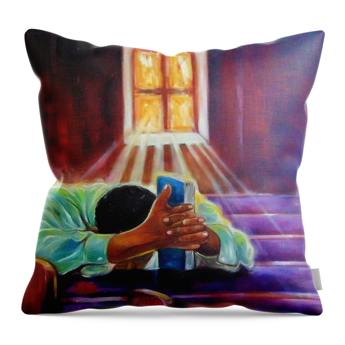 Religious Art African American Throw Pillow featuring the painting Talking to my ancestors by Emery Franklin