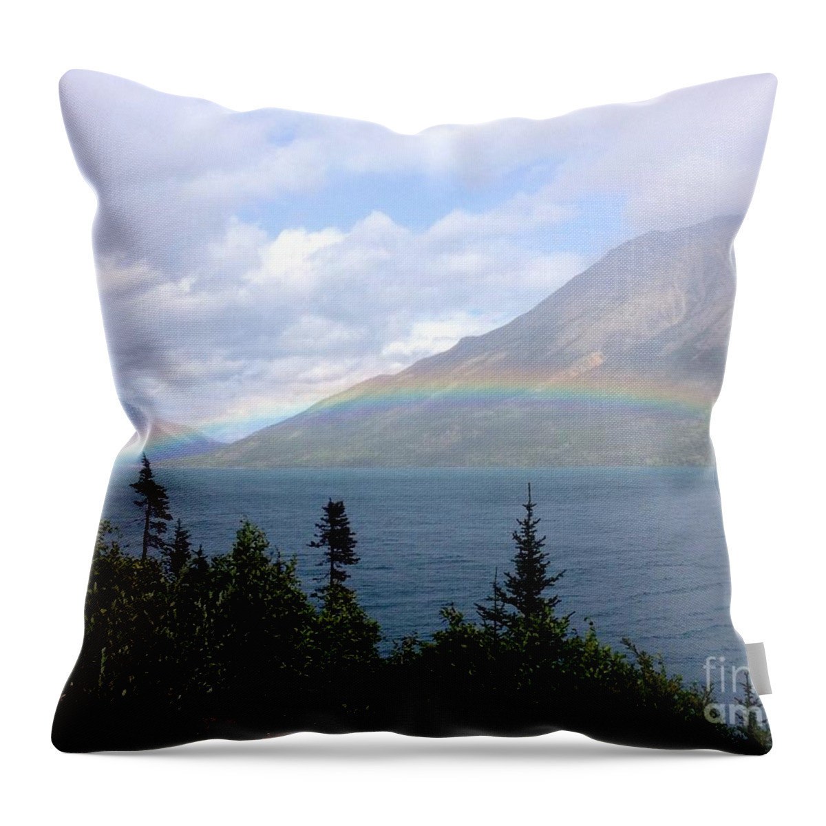 Blue Throw Pillow featuring the photograph Yukon Rainbow by Barbara Von Pagel
