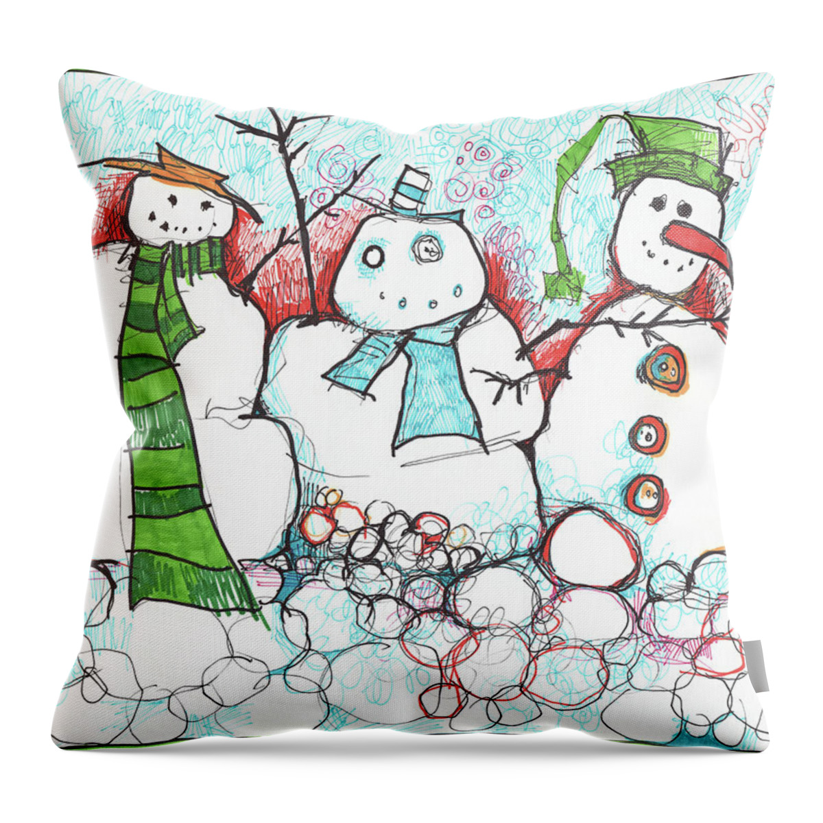 Semi-abstract Throw Pillow featuring the drawing Yuletides From The Brink by Sandra Church