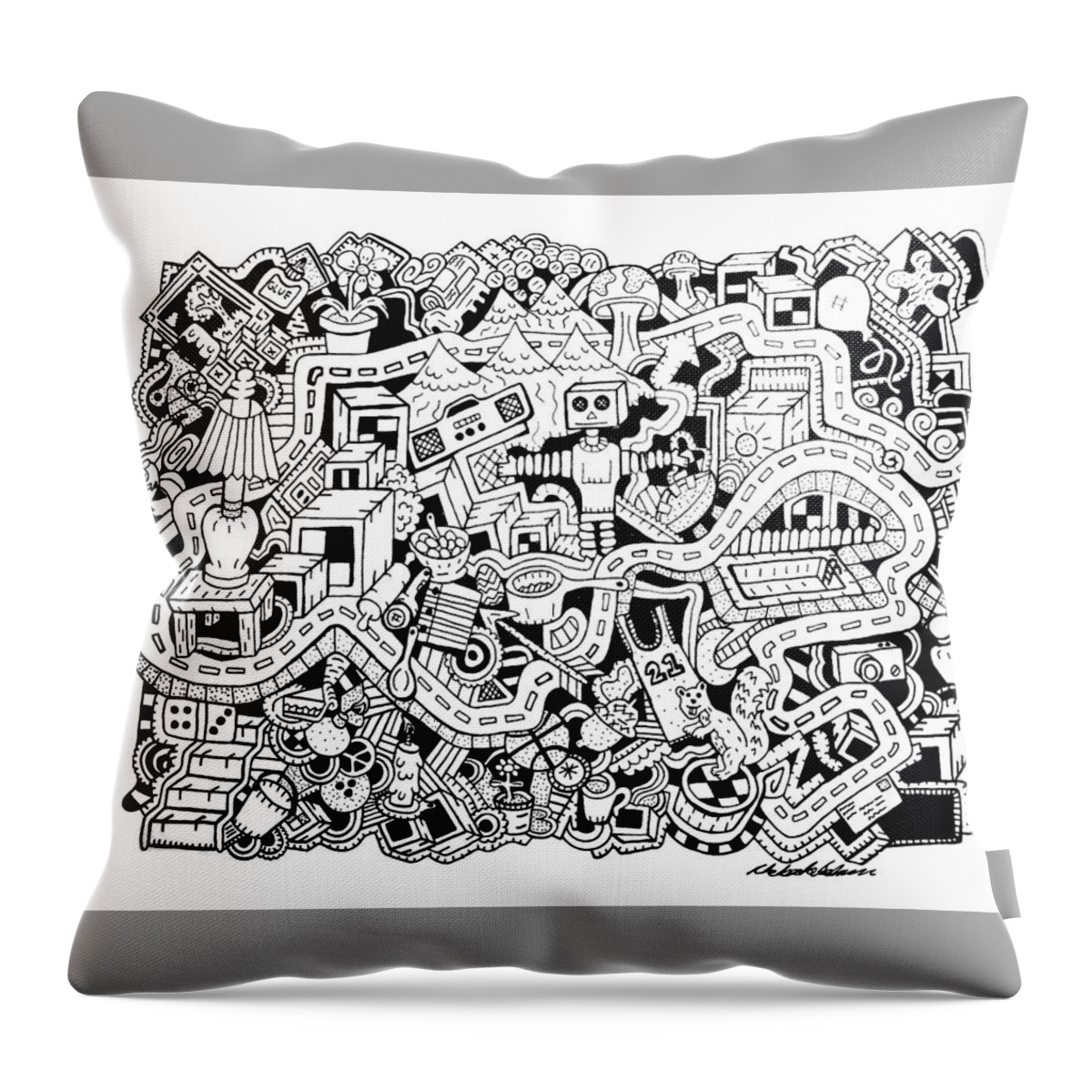 Random Objects Throw Pillow featuring the drawing Z Squirrel by Chelsea Geldean