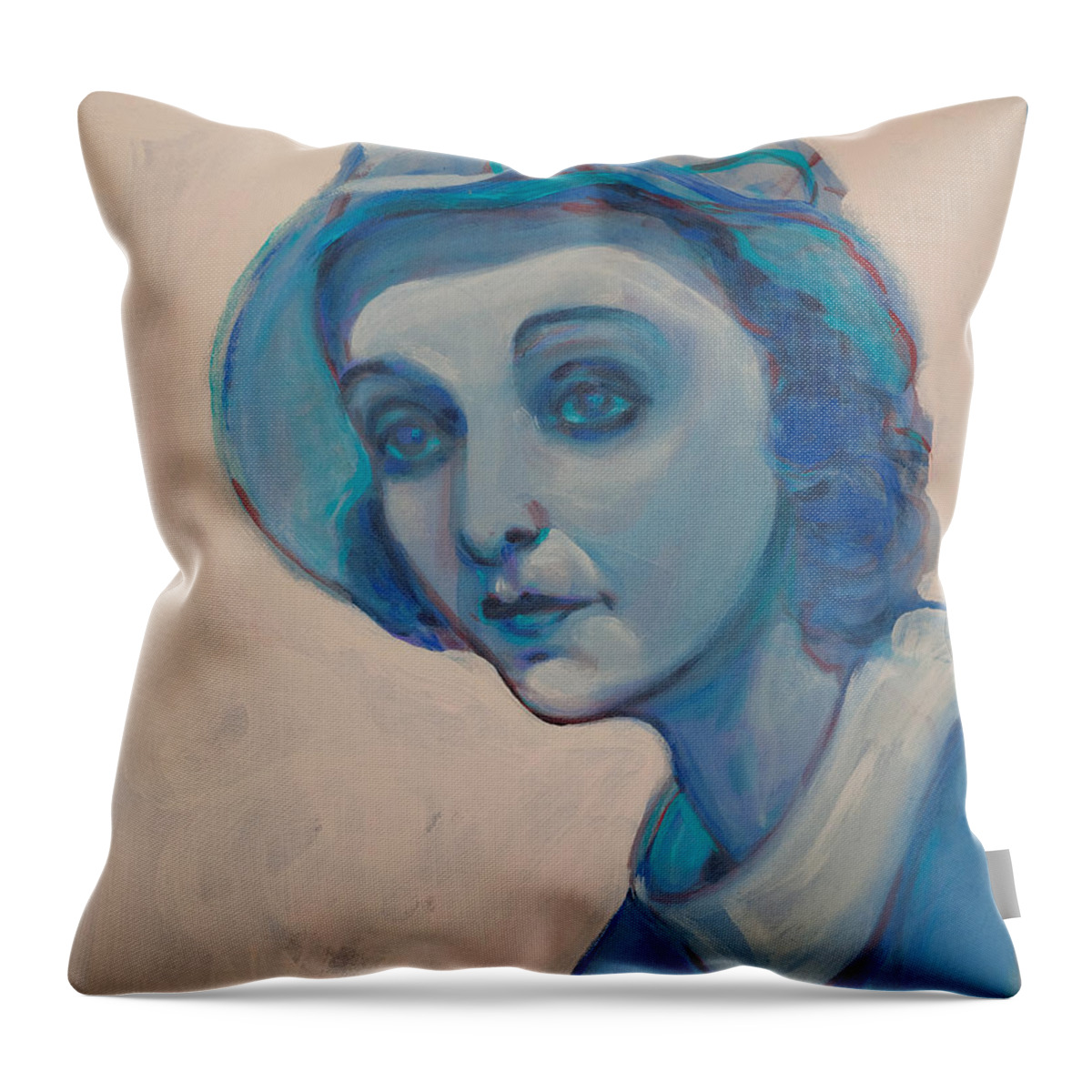 Zasu Pitts Throw Pillow featuring the painting Zasu in Blue by John Reynolds