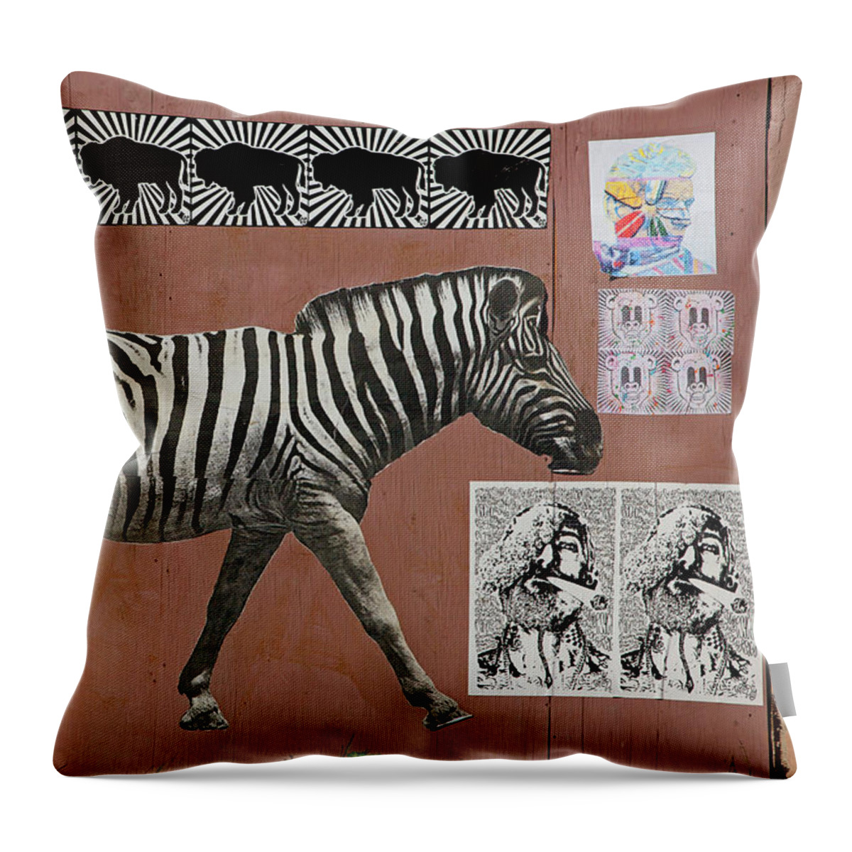 Street Art Throw Pillow featuring the photograph Zebra Collage by Art Block Collections